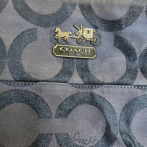 Coach Navy C Logo Shoulder Bag in shimmer canvas - Picture 2 of 16